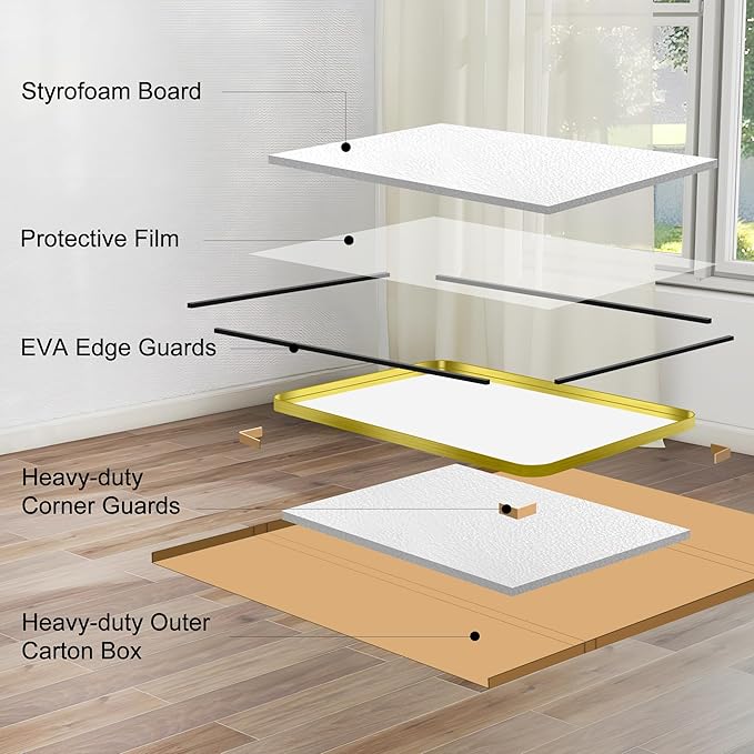 CIRCUMI Gold Bathroom Mirror, Rounded Corner, Tempered Glass, Large Mirror - Image 8