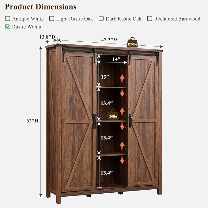 OKD Storage Cabinet with 2 Sliding Door, 7-Tier 62" Tall Farmhouse Entryway - Image 2
