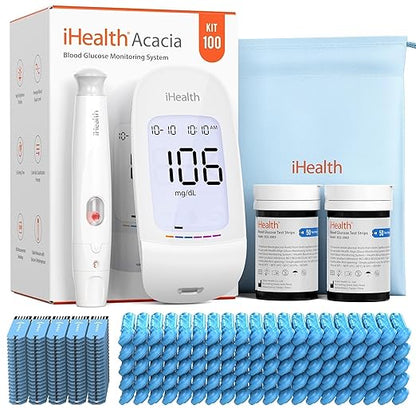 iHealth Acacia Blood Glucose Monitor Kit, 100 Glucometer Strips, 100 Lancets by iHealth