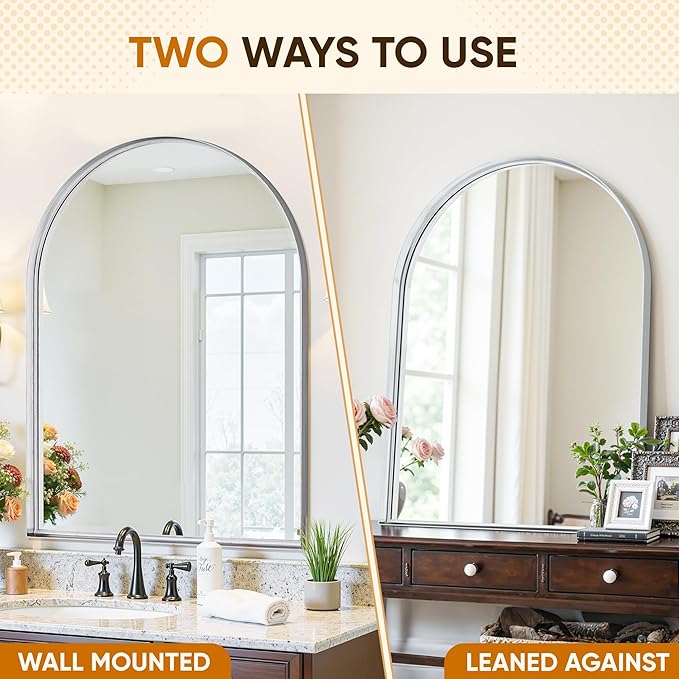 Arched Mirror 26"x38", Bathroom Mirror, Wall Mounted Vanity Mirror - Image 7
