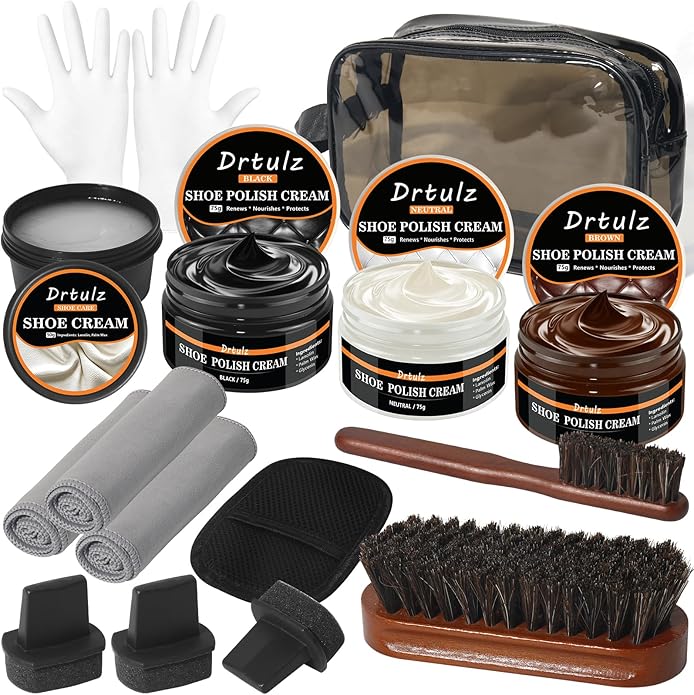 15Pcs Shoe Care Kit with Men & Women, Shoe Polish Brush Black Brown Neutral by drtulz