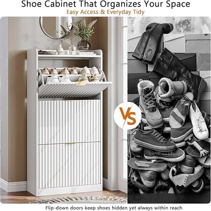 CHUWELL Fluted Shoe Cabinet Storage - Image 7