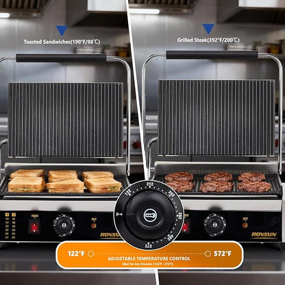 ROVSUN 811E Commercial Panini Press Grill, 2200W Stainless Steel Electric - Image 3