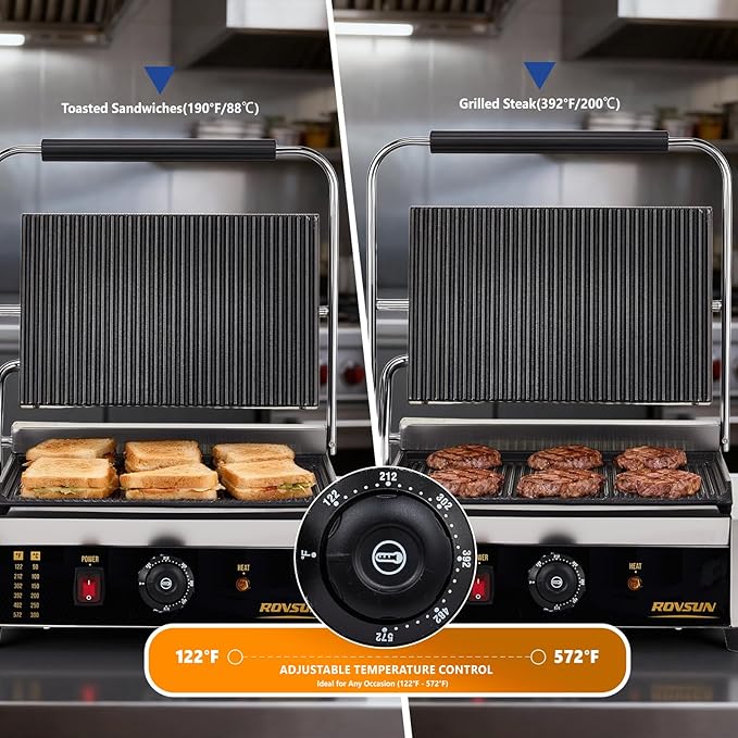 Bonnlo 811E Commercial Sandwich Make, 2200W Stainless Steel Countertop Panini - Image 3