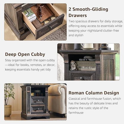 T4TREAM Farmhouse Nightstand Set of 2, Wood End Table w/Roman Column, Bedside - Image 6
