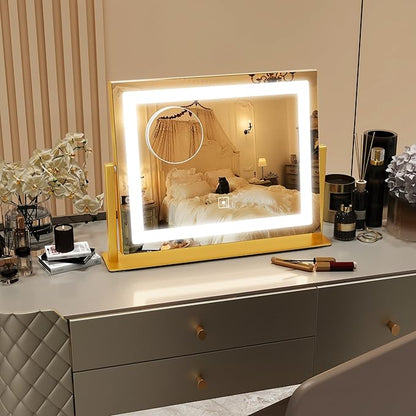ROLOVE Gold Vanity Mirror with Lights 14x11 Inch, Lighted Makeup Mirror - Image 2