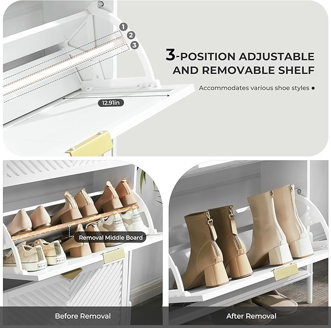 Shoe Cabinet Storage with 2 Flip Drawers, Narrow Hidden Shoes Cabinet Organizer - Image 4