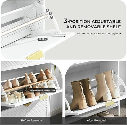Shoe Cabinet Storage with 2 Flip Drawers, Narrow Hidden Shoes Cabinet Organizer - Image 4