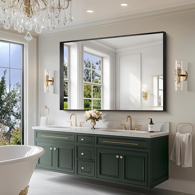 CIRCUMI Black Bathroom Mirror, Brushed Finish, Tempered Glass, Large Mirror - Image 2