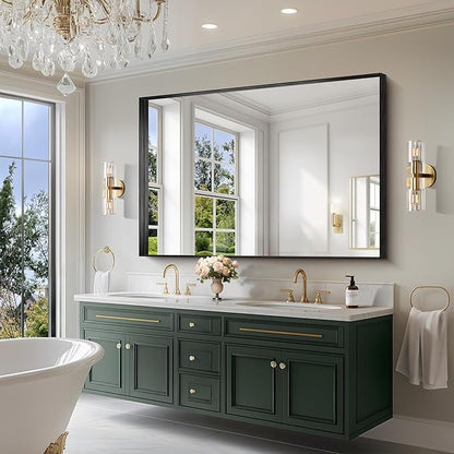 CIRCUMI Black Bathroom Mirror, Brushed Finish, Tempered Glass, Large Mirror - Image 2