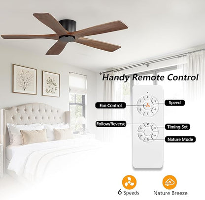 WINGBO 48" Flush Mount DC Ceiling Fans without Lights, 5 Carved Solid Wood - Image 7