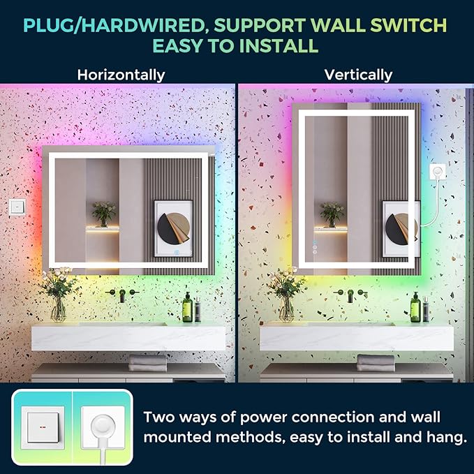 YEELAIT 48x36 Inch RGB LED Bathroom Mirror Front Light and RGB Backlit Lighted - Image 7