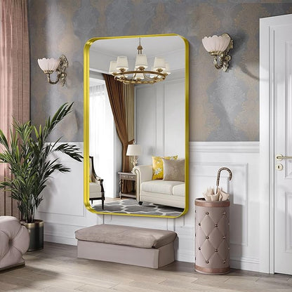 CIRCUMI Gold Bathroom Mirror, Rounded Corner, Tempered Glass, Large Mirror - Image 5