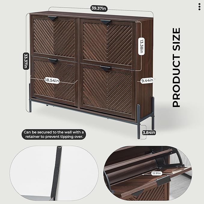 Shoe Cabinet Storage with 4 Flip Drawers, Narrow Hidden Shoes Organizer Cabinet - Image 2