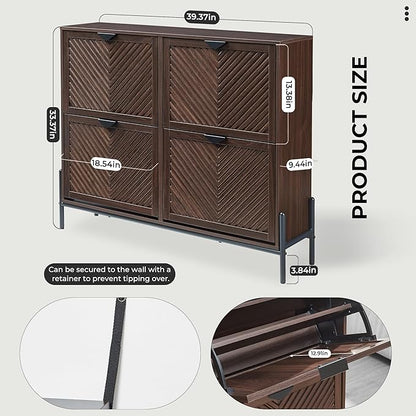 Shoe Cabinet Storage with 4 Flip Drawers, Narrow Hidden Shoes Organizer Cabinet - Image 2