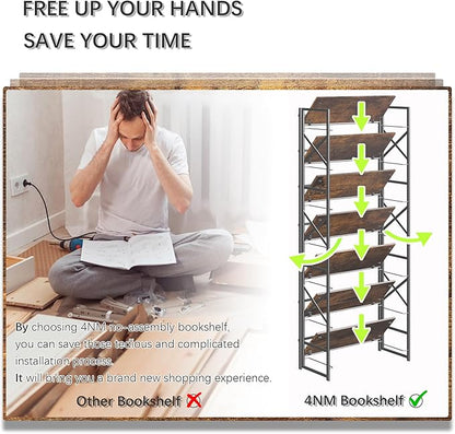 4NM 7 Tiers No Assembly Book Shelves, 72.4" H Folding Bookshelf Bookcase Open - Image 7