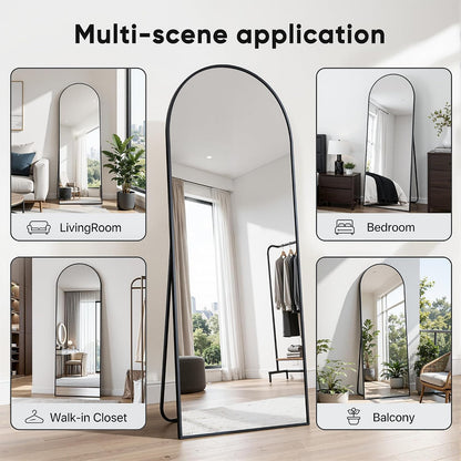 Full Length Mirror, 83"x44" Floor Mirror Freestanding, Oversized Floor Standing Full Body Mirror with Stand for Bedroom, Hanging Mounted for Living Room Cloakroom, Black, Arched