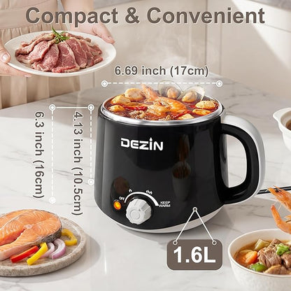 Dezin Hot Pot Electric, Rapid Noodles Cooker, Stainless Steel Electric Pot 1.6 - Image 3