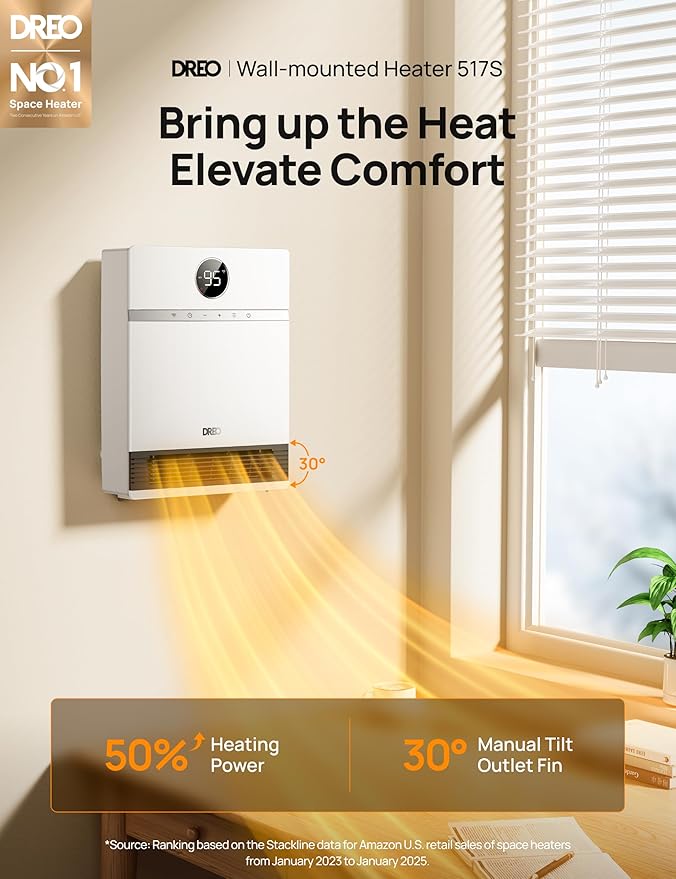 DREO Smart Wall Heater, IP24 Electric PTC Space Heaters - Image 2