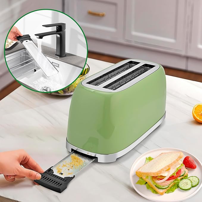 SUSTEAS Toaster 4 Slice Wide Slot, Stainless Steel Bread Bagel Toasters - Image 5