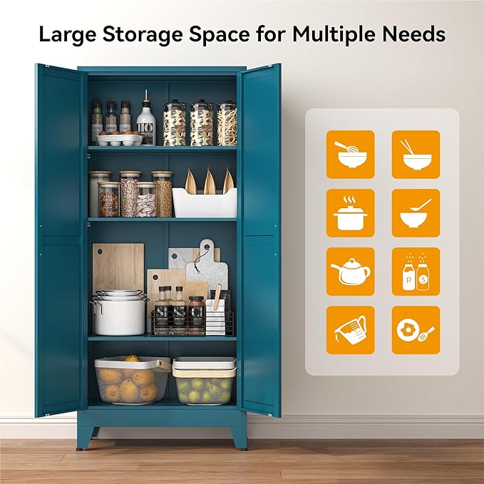COFaR 61" Pantry Cabinet in Peacock Blue, Farmhouse Storage Cabinet - Image 6