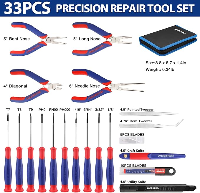 WORKPRO 33PCS Precision Repair Tool Set Includes Pliers Set, Screwdrivers Set - Image 2
