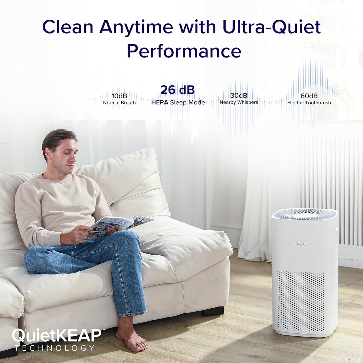 levoit smart air purifiers for home large room, side view