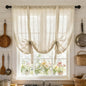 Gxi Beige Striped Sheer Curtain Tie Up Balloon Curtain for Kitchen Bathroom | Rod Pocket Farmhouse Linen Voile Valance for Living Room Small Window 1 Panel Width 39 x 47 inches Length
