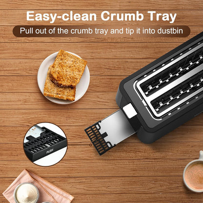 mecity 4 slice toaster, long slot toaster with on a desk or shelf
