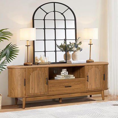 Mxtxmy 63" Fluted TV Stand for Tvs up to 70", Mid-Century Modern Entertainment by Mxtxmy