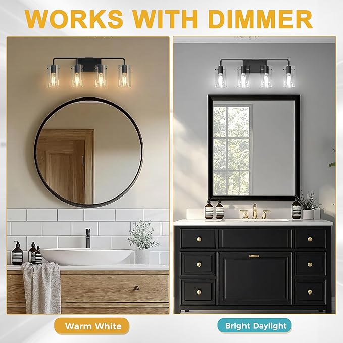 L LOHAS LED 4-Light Bathroom Light Fixtures, 26.37" Black Bathroom Vanity Light - Image 7