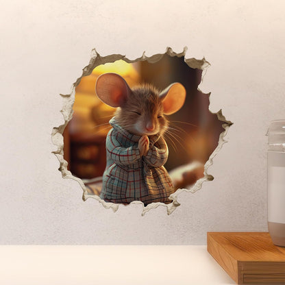 Praying Mouse Wall Hole Sticker - Faith - Religious - God - Hope - Spiritual - Sympathy - Church Mouse Wall Sticker with 3D Effect