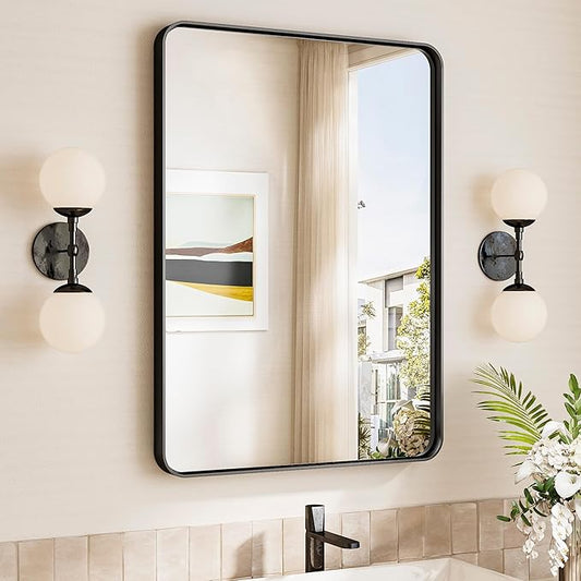 TokeShimi Black Bathroom Mirror 22x30, HD Tempered Glass, Matte Black Bathroom by RefinedBathroomAccessories