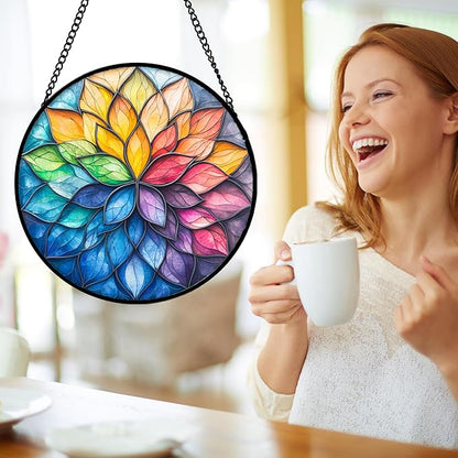 DASTOLL Stained Glass Window Hanging, Colorful Flower Petals Sun Catchers - Image 4