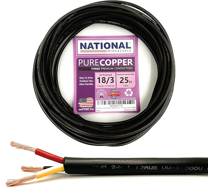 NATIONAL Wire & Cable – 18 AWG 3-Conductor Premium Copper Wire, 25 ft, Stranded by NATIONALWireCable
