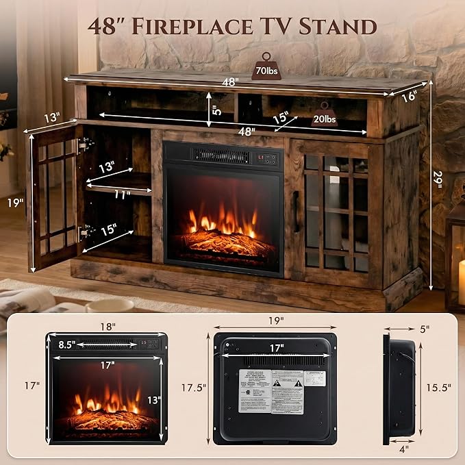 SIMOE Fireplace TV Stand for 55 TV, 48 Inch Stand - Image 6