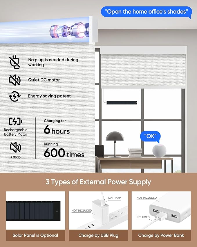 Kincmo Motorized Blinds with Remote, 100% Blackout Motorized Roller Shades Work - Image 5