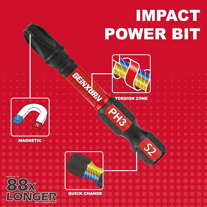 Anti-slip Hex Impact Tough Magnetic Screwdriver Bits Set 2 in. PH1/PH2/PH3 - Image 4