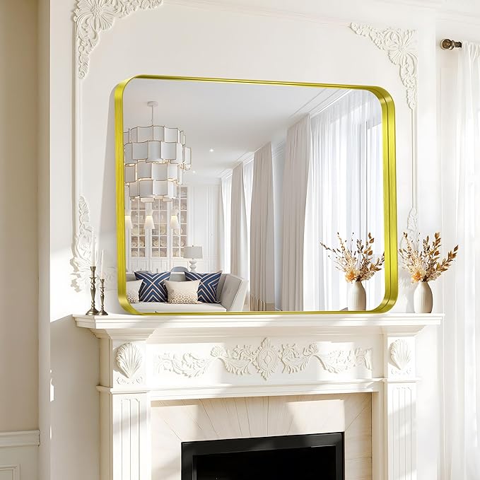CIRCUMI Gold Bathroom Mirror, Rounded Corner, Tempered Glass, Mirror - Image 4