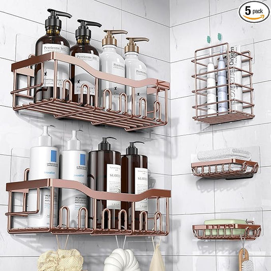 EUDELE 5-Pack Rustproof Stainless Steel Shower Caddy – No Drill Adhesive by EUDELE