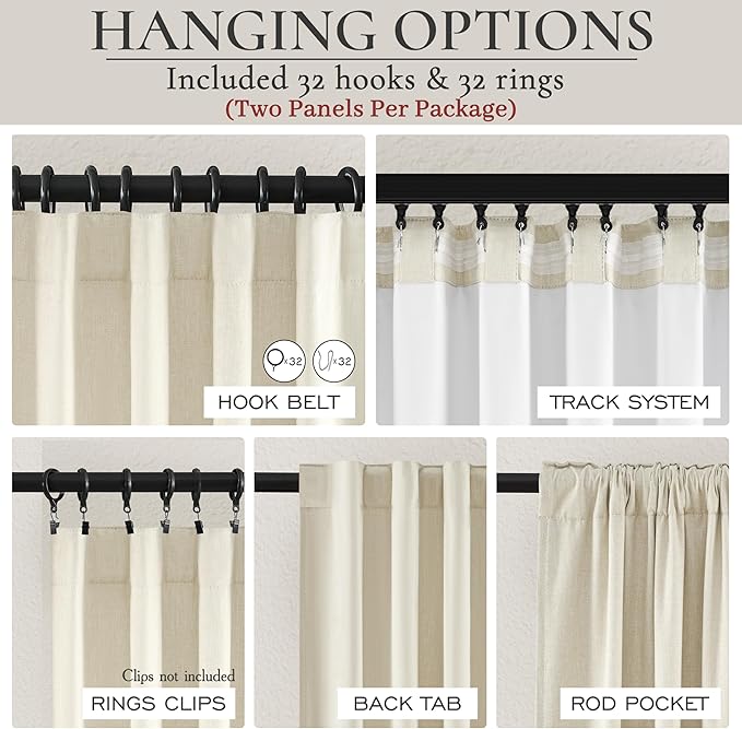90 Inch Warm Cream Linen Blend Curtains - Image 4