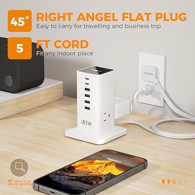 Charging Station 30W, TESSAN 9-in-1 Charger Blocks - Image 4