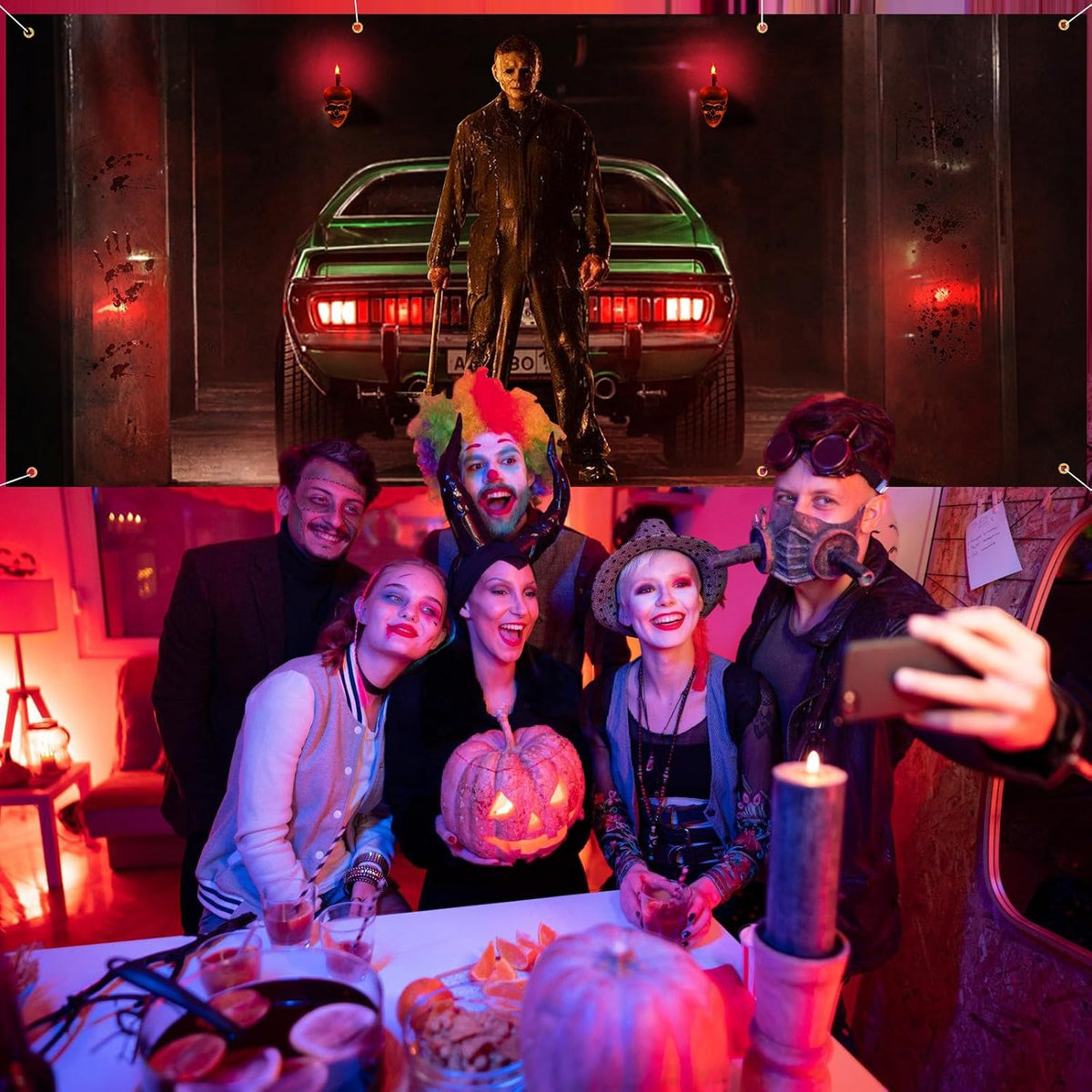 Creepy Halloween Garage Door Cover 7x16ft - Classic Movie Killer Character