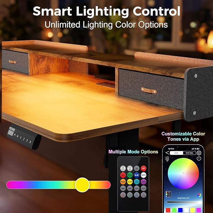 Electric Standing Desk with Drawers, 55 Inch Height Adjustable Desk with Power - Image 8