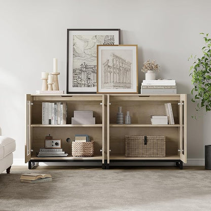 WAMPAT Modern TV Stand with Glass Doors - Image 8
