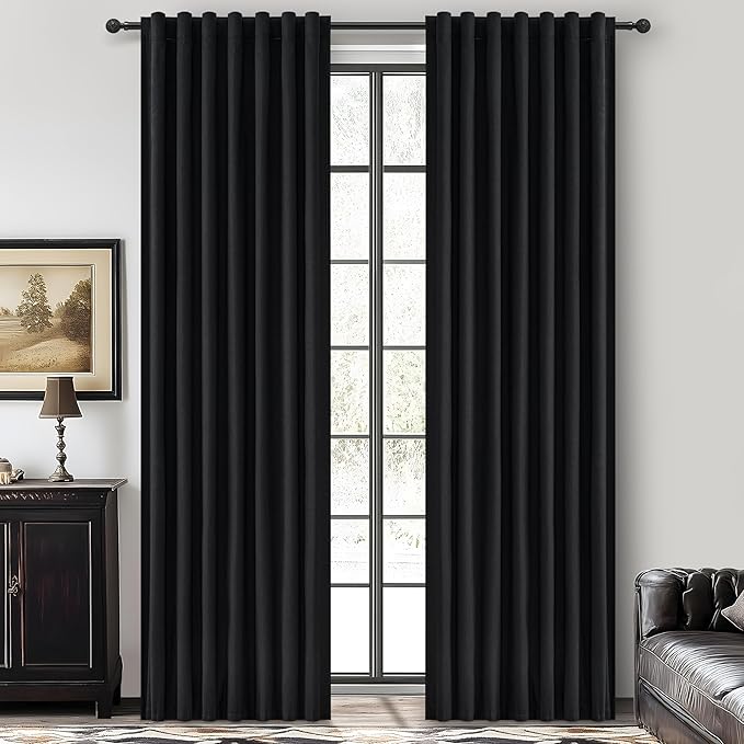 Long Black Curtains for Living Room Black Out Drapes for Bedroom, Lush Decor - Image 8