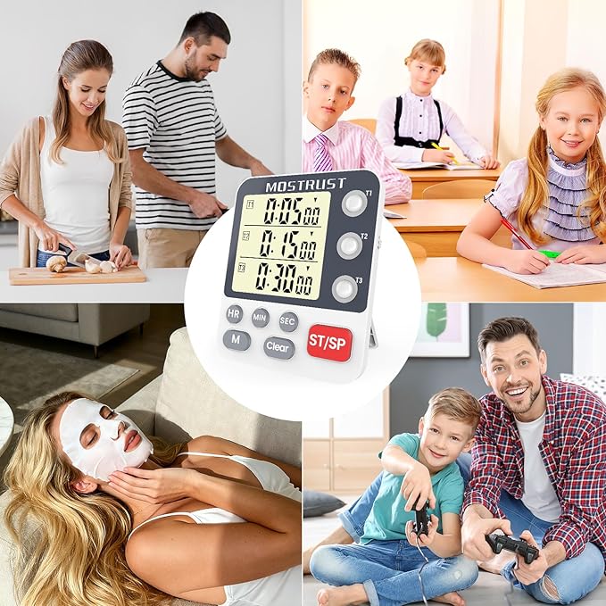 MOSTRUST Digital Dual Kitchen Timer, 3 Channels Countdown Triple Timer - Image 7