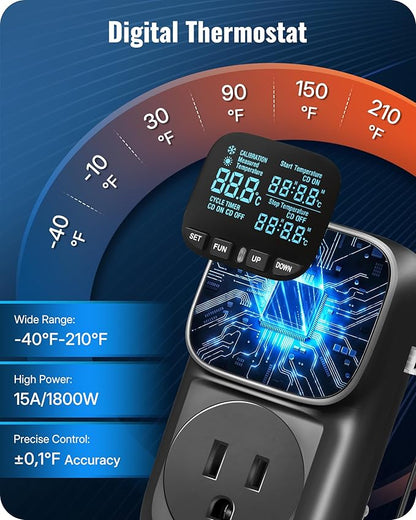 Digital Temperature Controller Outlet, 15A/1800W Heavy Duty Thermostat Plug - Image 4