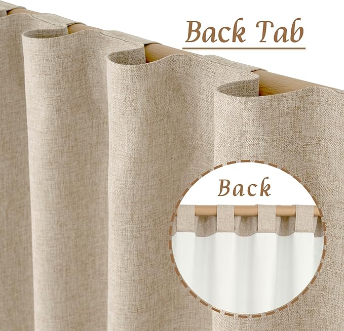 LAMIT 100% Blackout Natural Linen Curtains, 68 Inches Linen Textured Thermal - Image 6