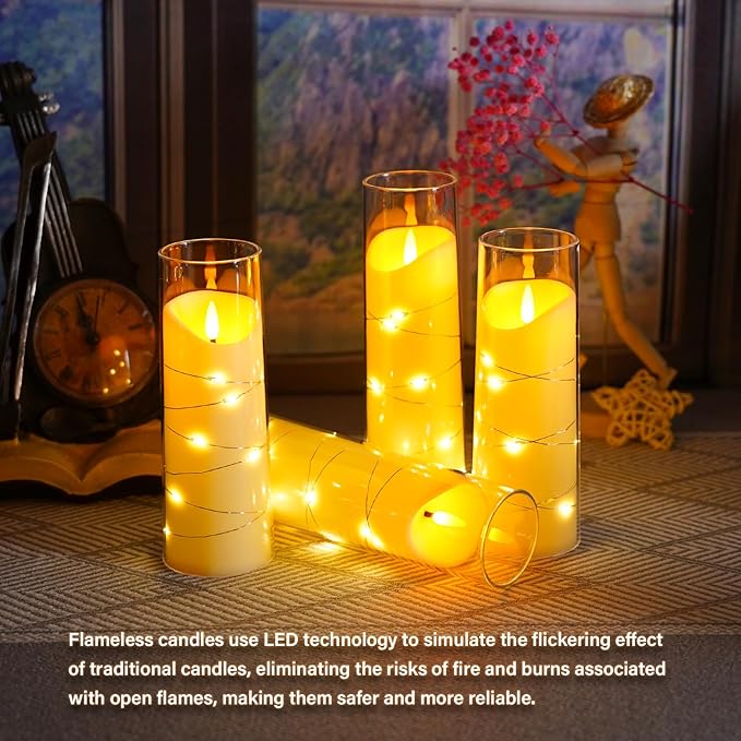 Flameless Candles with Embedded Star String, Battery Operated LED Pillar - Image 4